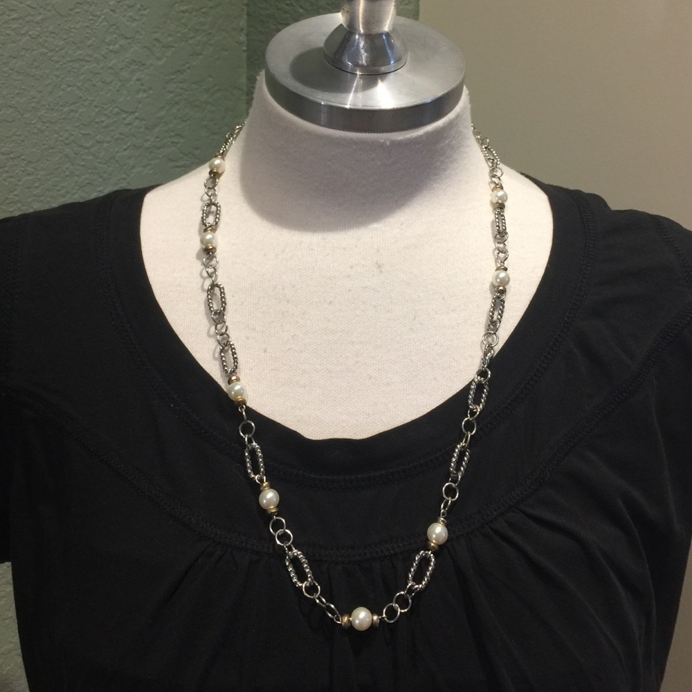Link Chain Necklace - Silver, Gold & Pearls - Classic Style